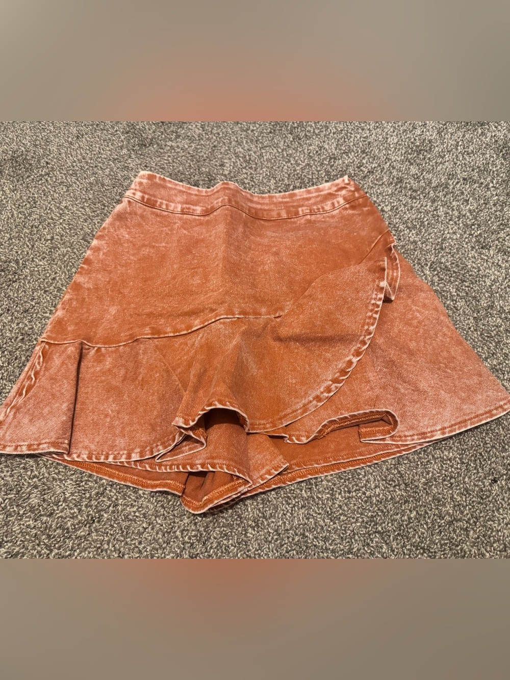 Flying Tomato Washed Rust Orange Ruffle Skort
